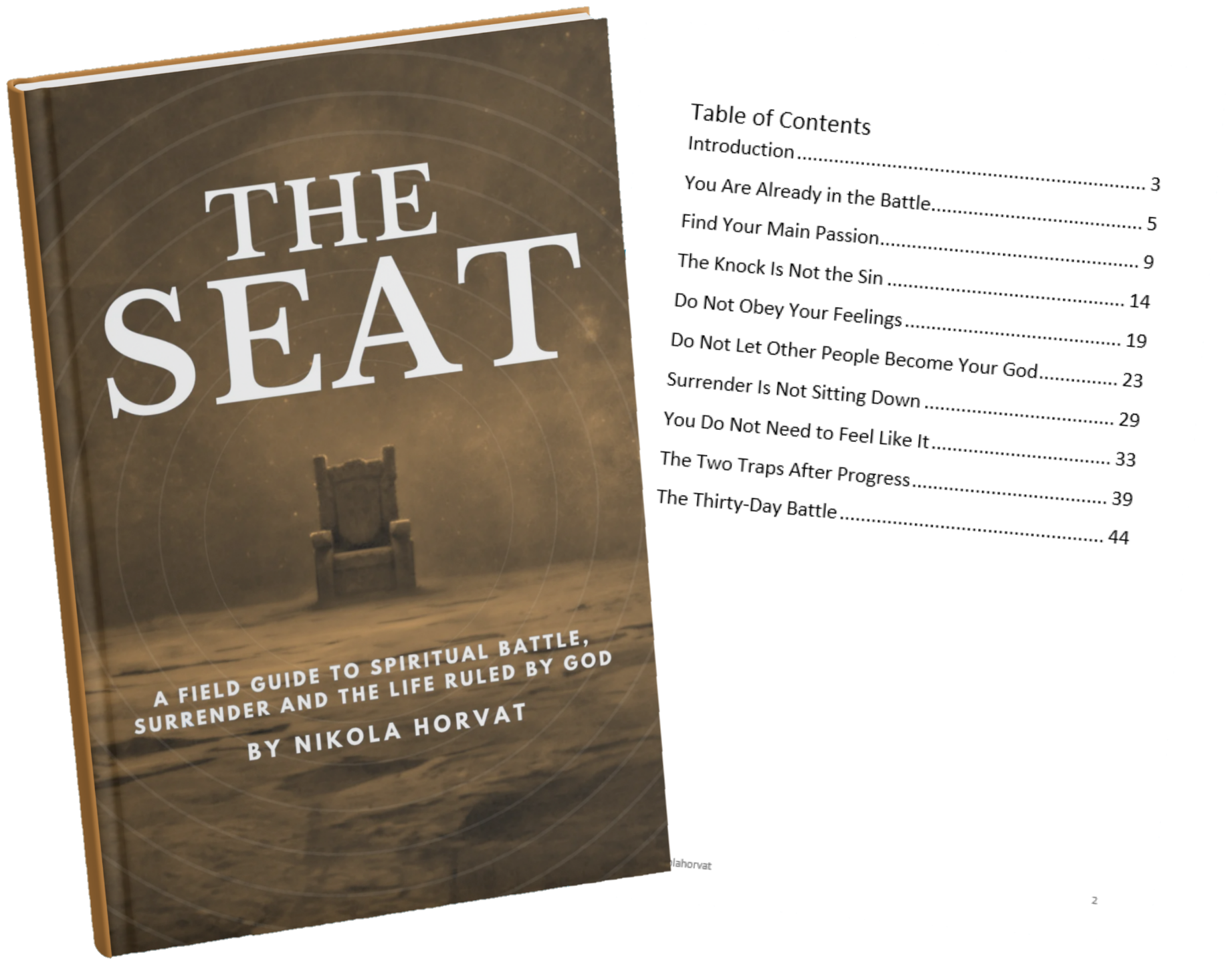 The Seat book cover and table of contents